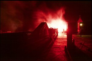 First Night fireworks, roof of Hotel Northampton, Northampton, MA - December, 2001.